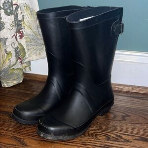 Black Rubber Rain Boots, Calf Length, Women’s size 7